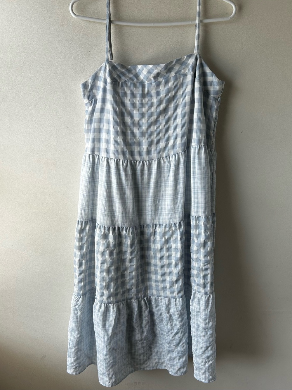 Cottagecore Peasant Entro Tiered Gingham Check Plaid Midi Sleeveless Dress Large
